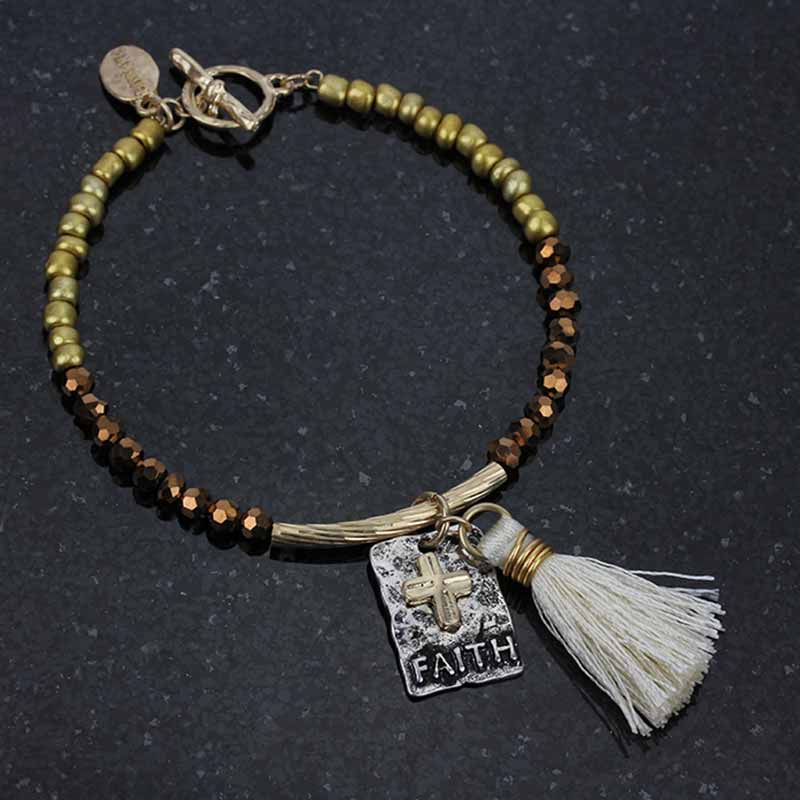 Religious "Faith" Charm and Tassel Bracelet