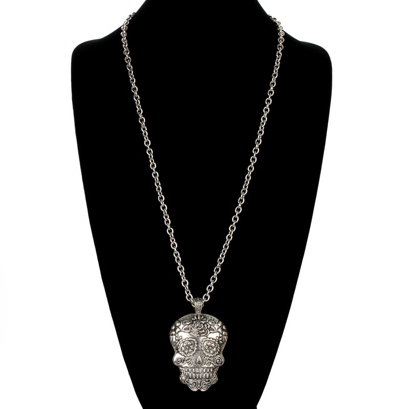 Big Sugar Skull Long Necklace