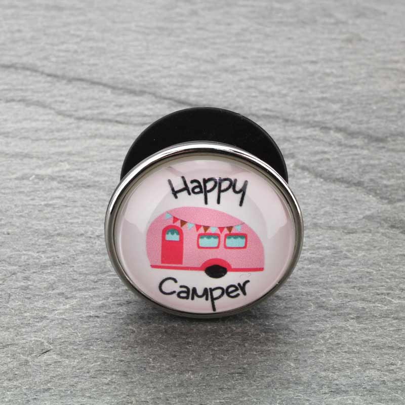 "HAPPY CAMPER" Glass Top Phone Grip and Stand