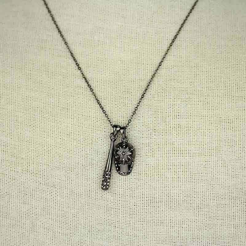 Sports Theme "Baseball Cap and Bat" Pendant Necklace