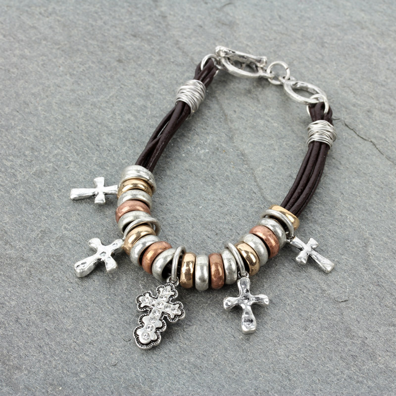 Cross Charm Toggle Clasp Closure Bracelet
