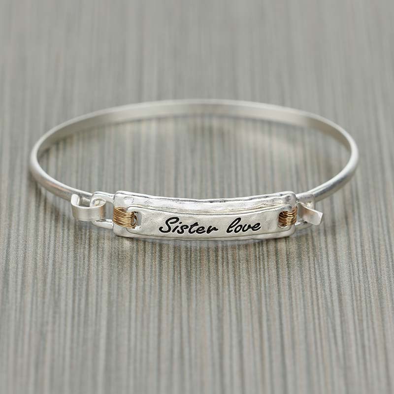 Inspirational "Sister Love" Push Bangle Bracelet