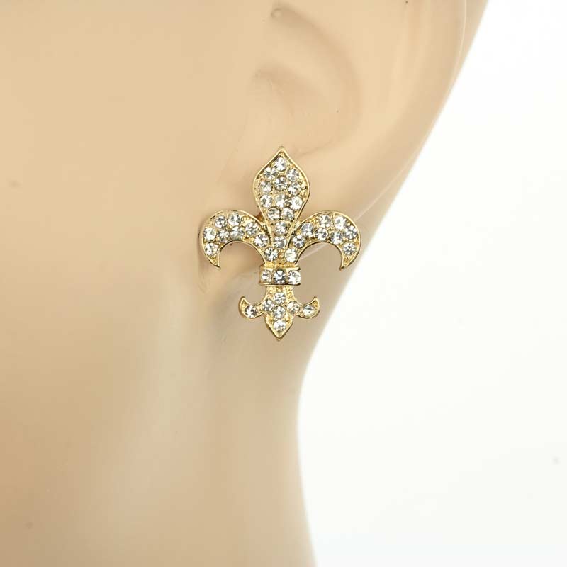 Fleur De Lis Rhinestone Earrings - Image 2