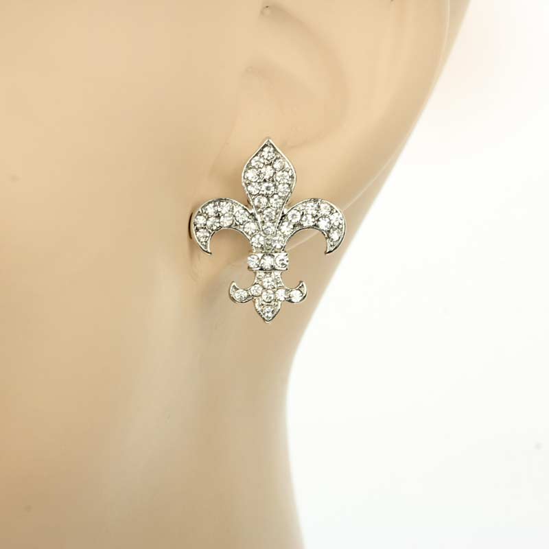 Fleur De Lis Rhinestone Earrings - Image 2