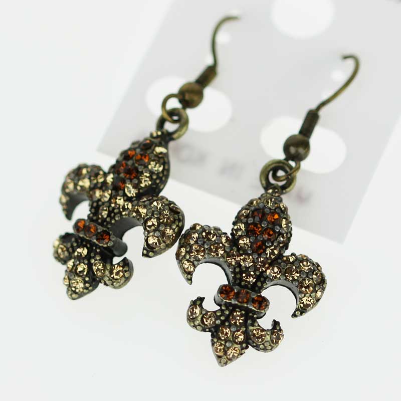 Fleur De Lis Rhinestone Fish Hook Earrings