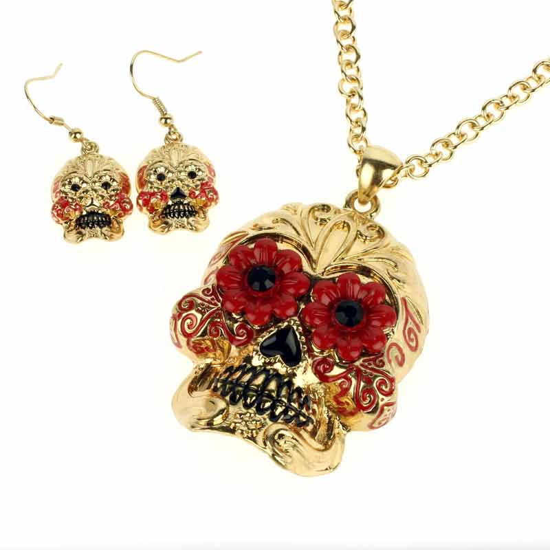 Skull Pendant Necklace Set
