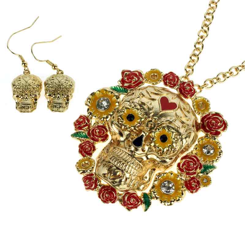 Skull Pendant Necklace Set