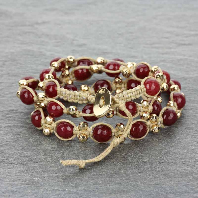 Handmade Genuine Stone Triple Wrap Bracelet - Image 2