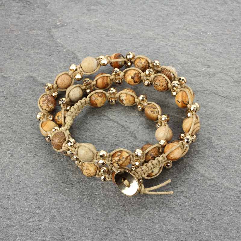 Handmade Genuine Stone Triple Wrap Bracelet - Image 3