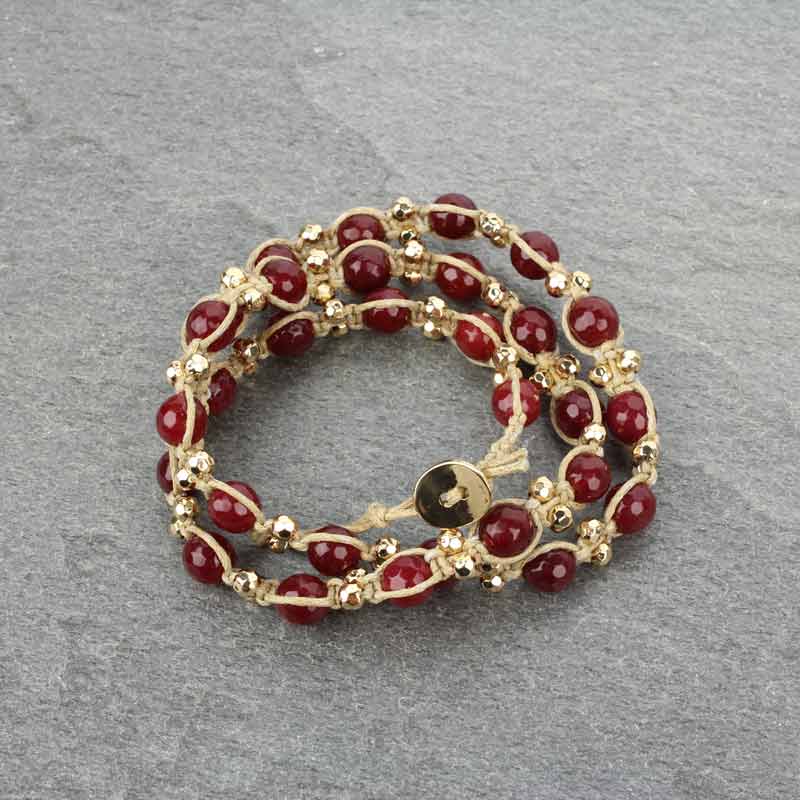 Handmade Genuine Stone Triple Wrap Bracelet - Image 3