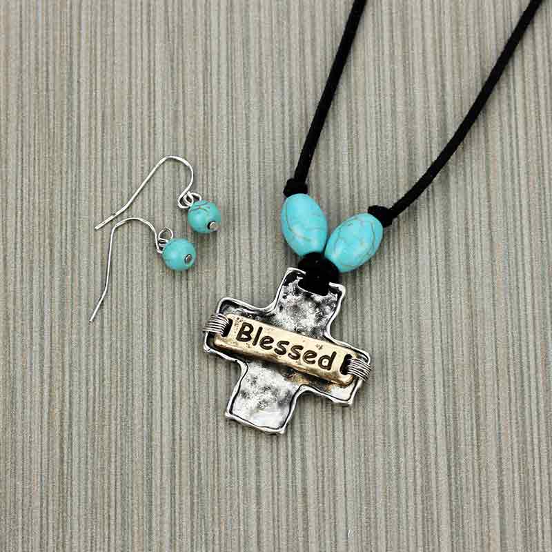 Inspirational "Blessed" Necklace Set
