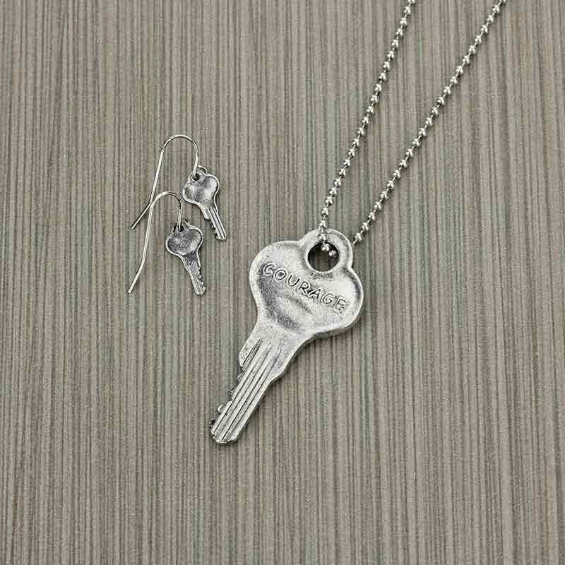 Inspirational "COURAGE" Key Necklace Set