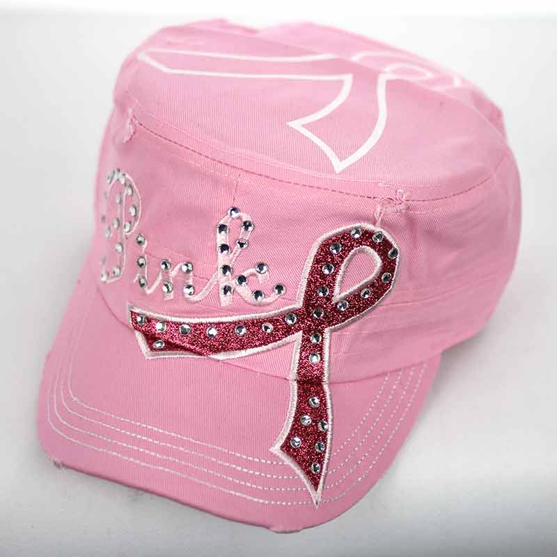 Rhinestone Pink Ribbon Cap