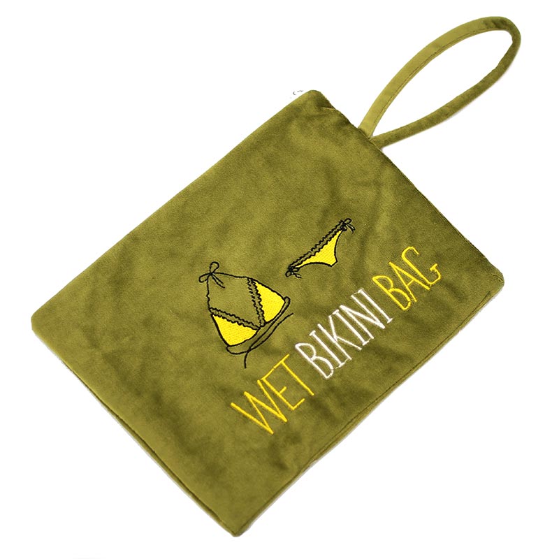 Embroidered Fabric Wet Bikini Swimsuit Zip Bag