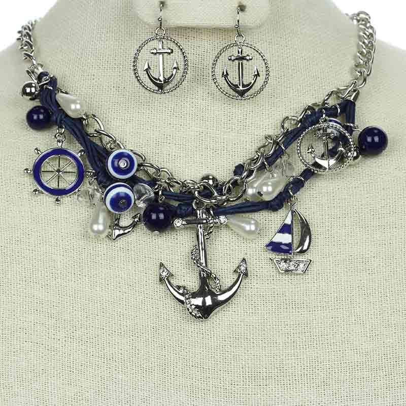 Sea Life Theme Anchor Necklace Set