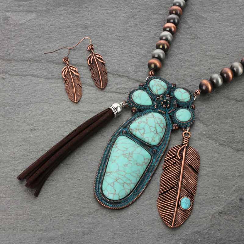 Navajo Style Pearl Turquoise Necklace Set