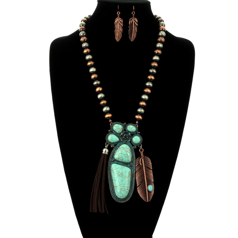 Navajo Style Pearl Turquoise Necklace Set - Image 2
