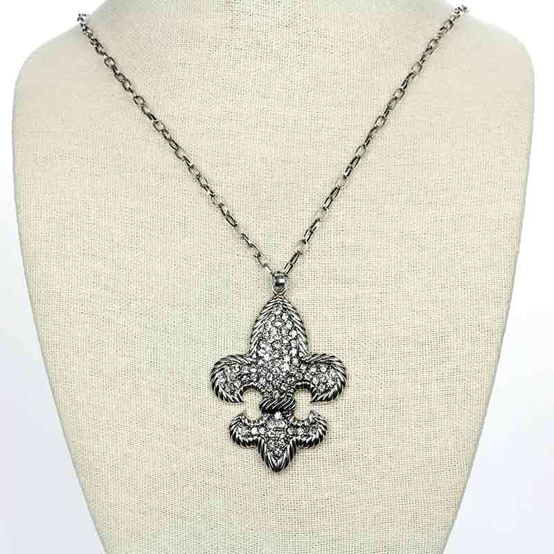 26" Long Fleur De Lis Large Pendant Necklace