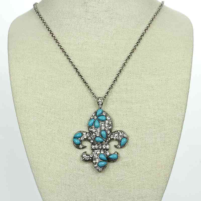 26" Long Fleur De Lis Large Pendant Necklace