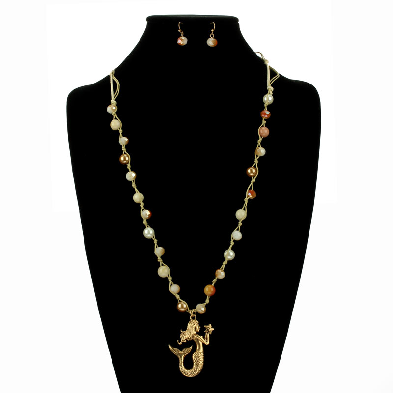 Mermaid Pendant Genuine Stone Necklace Set - Image 2