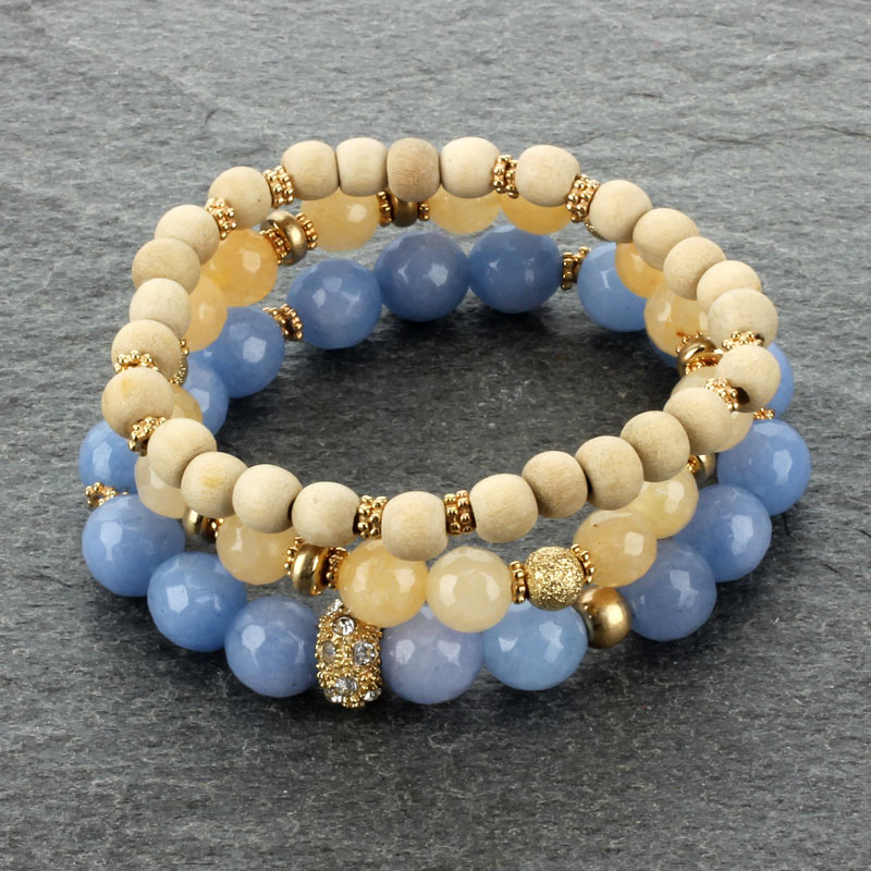 Genuine Stone and Wood Stretch Bracelet-Set of 3