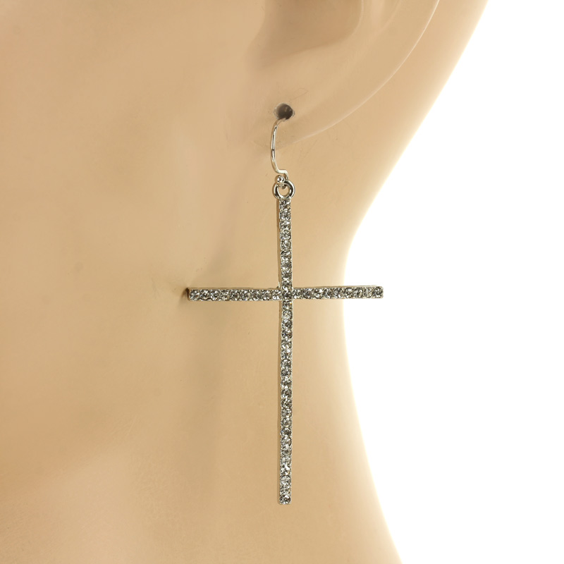 Cross Fish Hook Earrings - Image 2