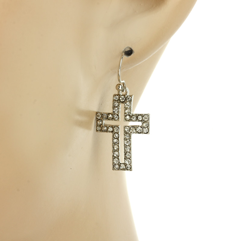 Cross Fish Hook Earrings - Image 2