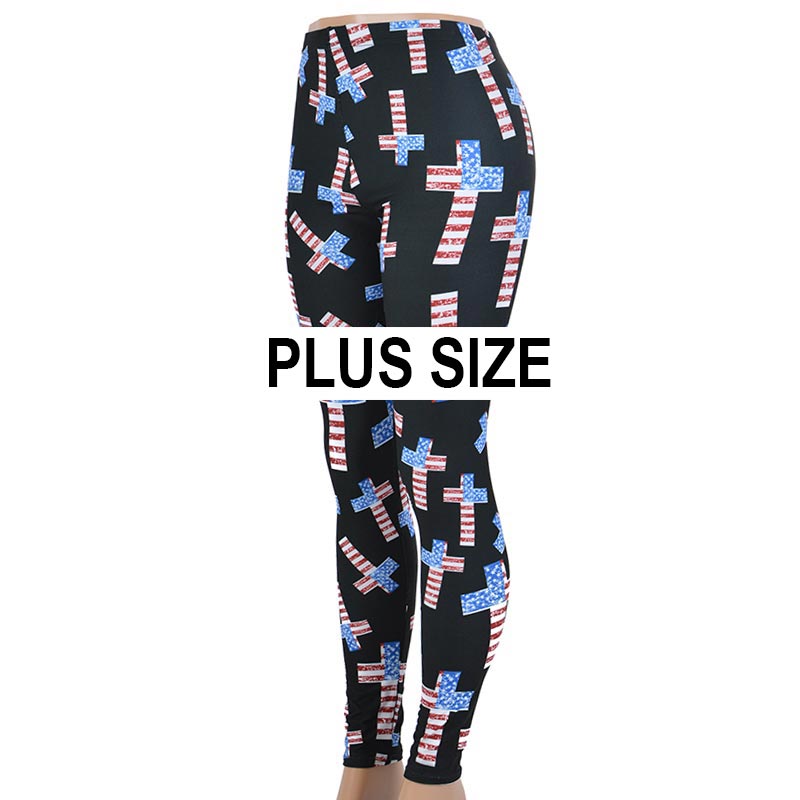Plus Size Cross US Flag Leggings