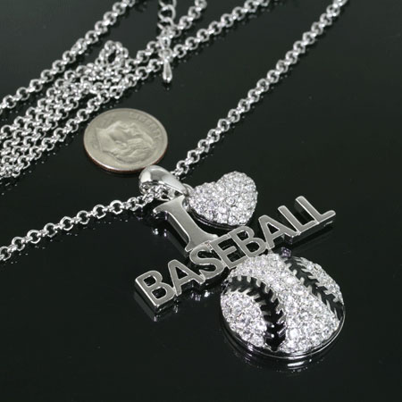Sports Theme Large "I Love Baseball" Pendant Necklace
