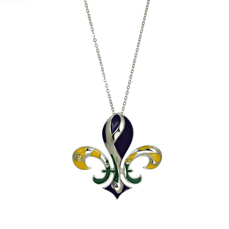 Mardi Gras Color Fleur De Lis Pendant Necklace