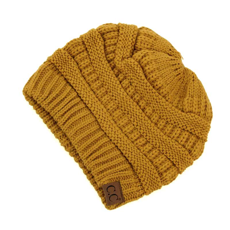 C.C Solid Color Ponytail Messy Bun Beanie