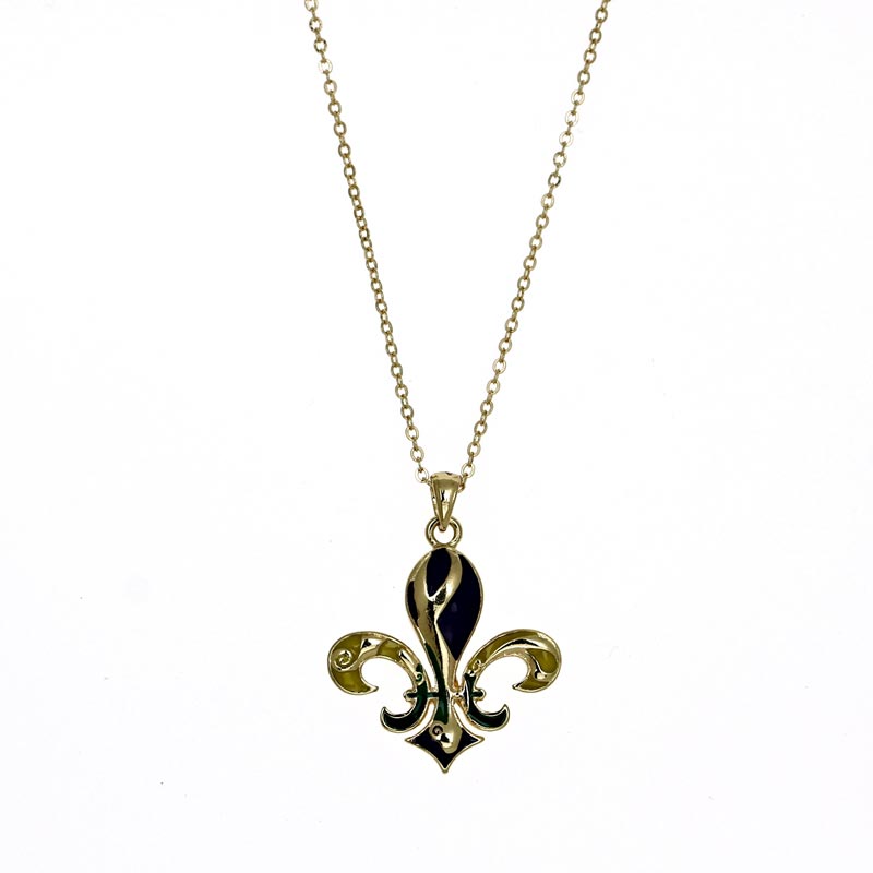 Mardi Gras Color Fleur De Lis Pendant Necklace