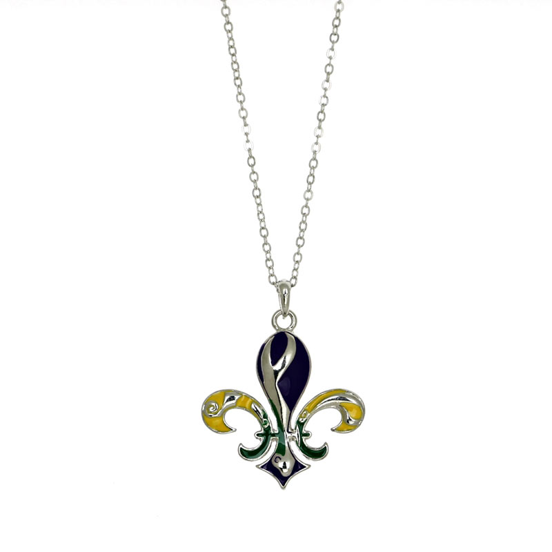 Mardi Gras Color Fleur De Lis Pendant Necklace
