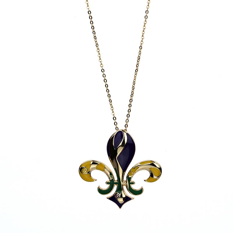 Mardi Gras Color Fleur De Lis Pendant Necklace