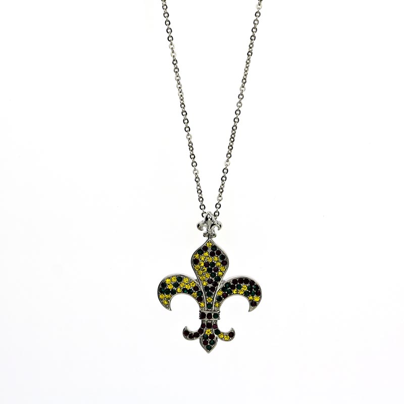 Mardi Gras Color Fleur De Lis Pendant Necklace