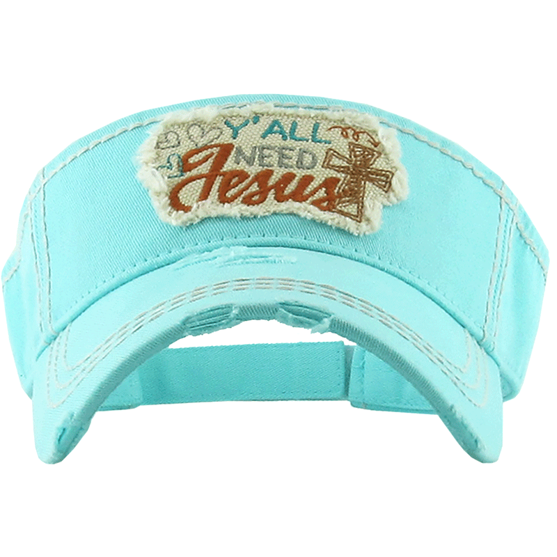 "Y'all Need Jesus" Washed Vintage Sun Visor - Image 2