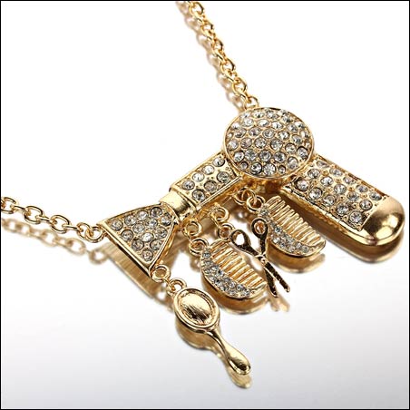 Scissors "Hair Dryer" Large Size Pendant Necklace