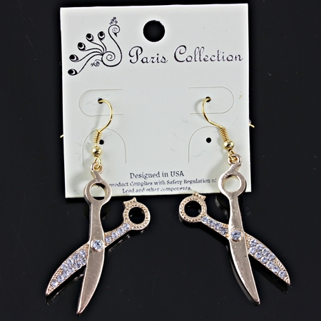 Scissors Rhinestone Fish Hook Earrings