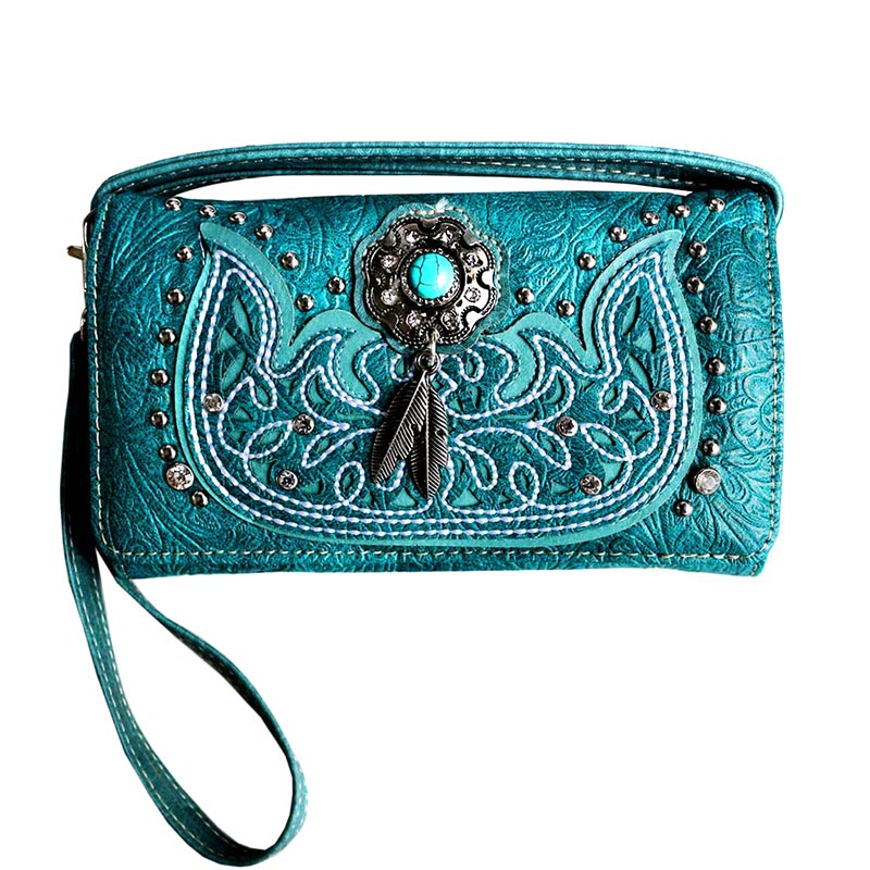 Western Tooled Faux Leather with Turquoise Accent Wallet