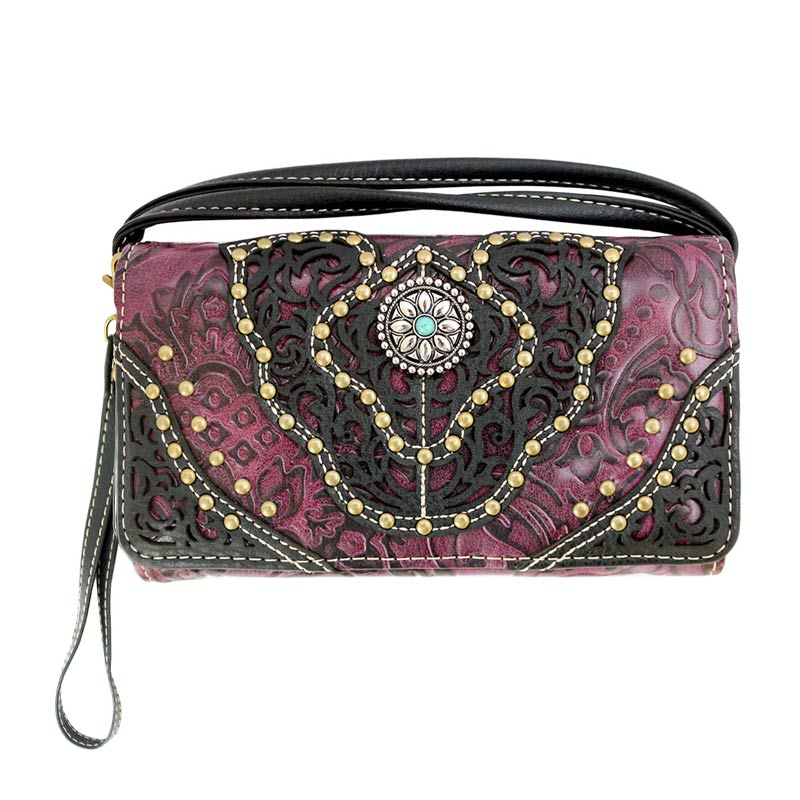 Western Tooled Faux Leather with Concho Wallet