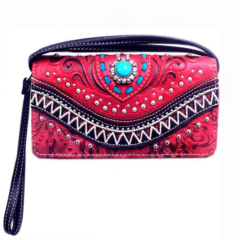 Western Tooled Faux Leather with Turquoise Accent Wallet