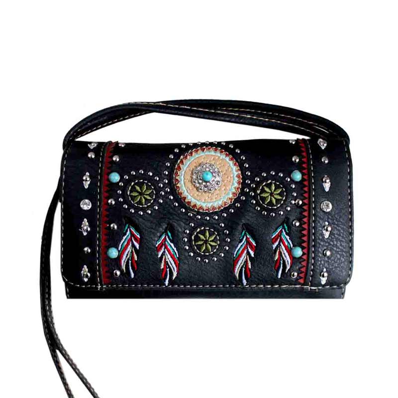 Western Tooled Faux Leather Feather Wallet