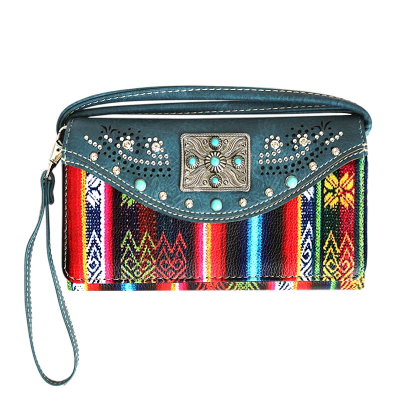 Western Turquoise Accent Faux Leather Wallet