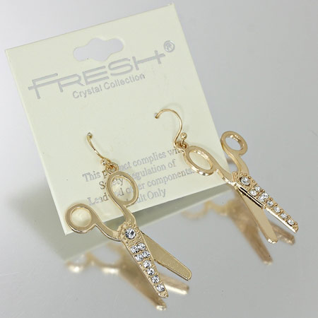 Scissors Rhinestone Fish Hook Earrings
