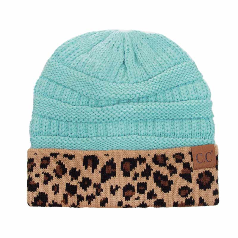 C.C Knitted Beanie with Leopard Cuff