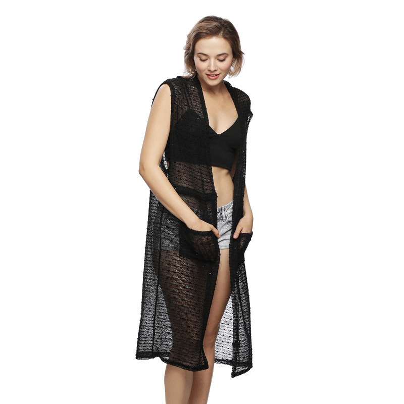 Sequin Knit Vest with Pockets