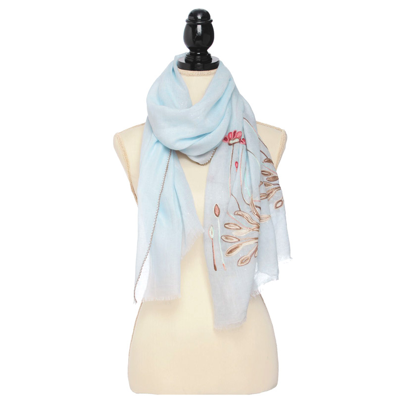 Floral Embroidery Oblong Scarf with Glitter