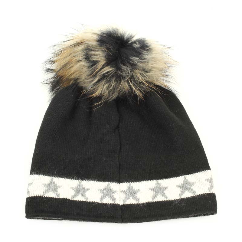 C.C Black Label Real Raccoon Fur Pom Goggles Stone Hat - Image 3