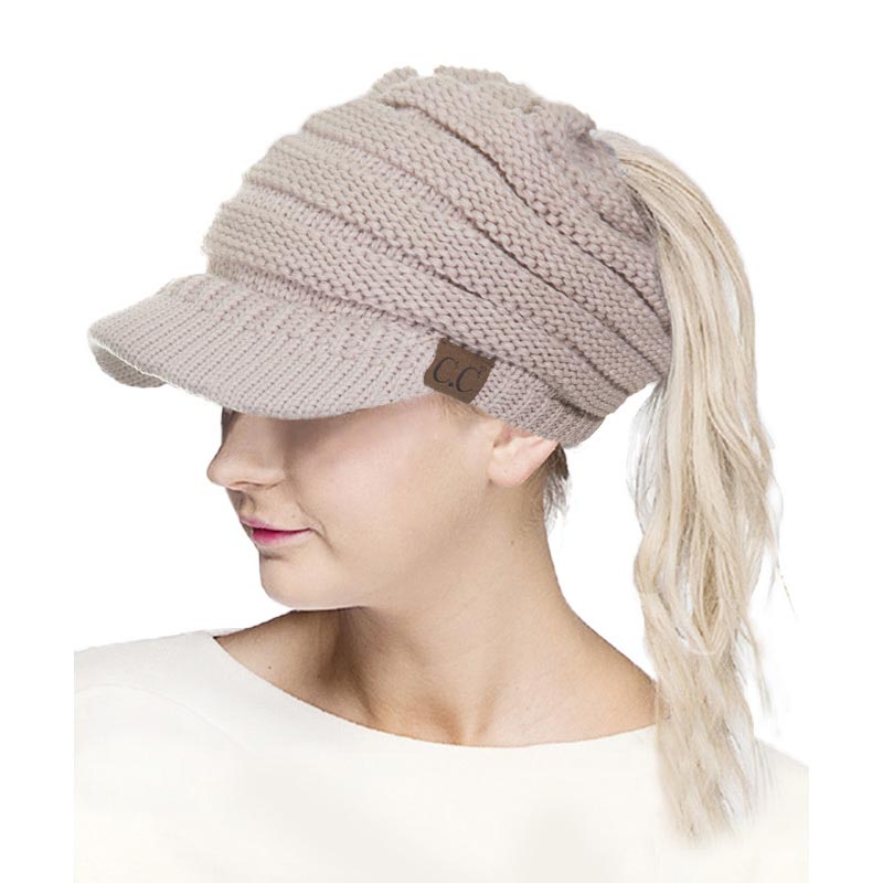 C.C Messy Bun Knitted Brim Hat