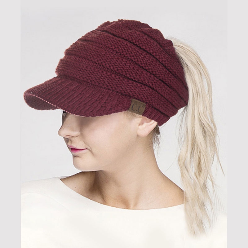 C.C Messy Bun Knitted Brim Hat